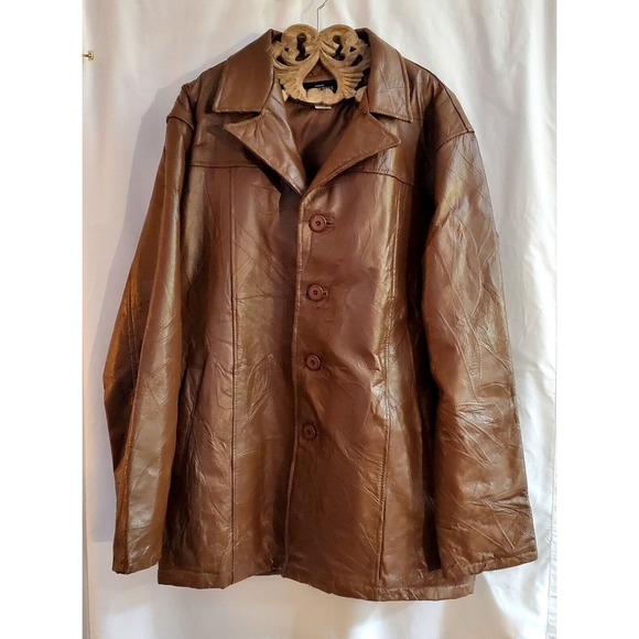 Haband Executive Division Mens 100% Leather Coat Large Brown Vintage - Picture 1 of 4